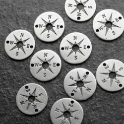 10 Armbandverbinder Kompass 15 mm (Ø 1,2 mm), altsilber