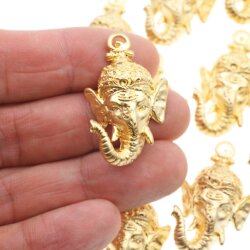 1 Elephant Ganesha Charms 38x24 mm (Ø 2 mm), gold