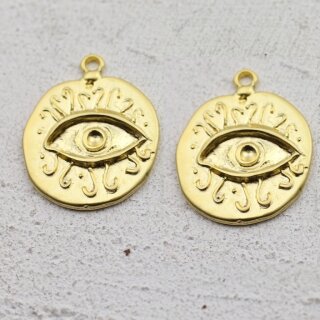 5 Evil Eye Charms 24 mm (Ø 2 mm), gold