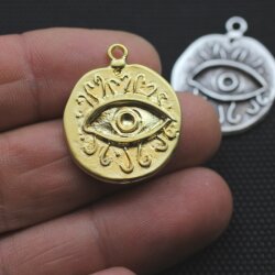 5 Evil Eye Charms 24 mm (Ø 2 mm), gold