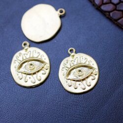 5 Evil Eye Charms 24 mm (Ø 2 mm), gold