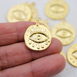 5 Evil Eye Charms 24 mm (Ø 2 mm), gold