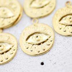 5 Evil Eye Charms 24 mm (Ø 2 mm), gold