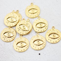 5 Evil Eye Charms 24 mm (Ø 2 mm), gold