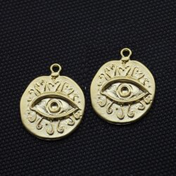 5 Evil Eye Charms 24 mm (Ø 2 mm), gold