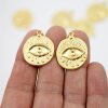 5 Evil Eye Charms 24 mm (Ø 2 mm), gold