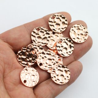 5 Hammered Surface Round Charms Pendants 21 mm (Ø 2,5 mm), Rosegold