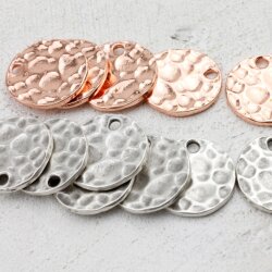 5 Gehämmerte Scheiben Charms Anhänger, Münzen 21 mm (Ø 2,5 mm), rosegold