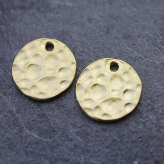 5 Hammered Surface Round Charms Pendants 21 mm (Ø 2,5 mm), matt gold