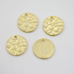 5 Hammered Surface Round Charms Pendants 21 mm (Ø 2,5 mm), matt gold