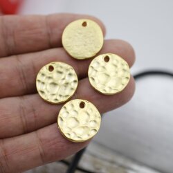 5 Gehämmerte Runde Anhänger, Münzen 21 mm (Ø 2,5 mm), matt gold