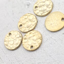 5 Hammered Surface Round Charms Pendants 21 mm (Ø 2,5 mm), matt gold