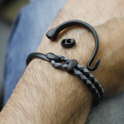 1 Set Matte Black Hook Clasp Half Cuff Bracelet Findings, Bracelet Clasps