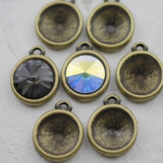 10 Pendant cups for 12 mm Rivoli Crystals, antique brass