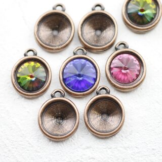 10 Pendant cups for 12 mm Rivoli Crystals, antique copper