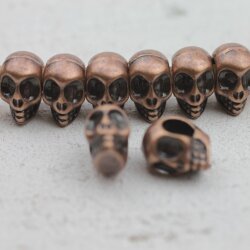 10 Skull, Deaths head Beads, antique copper