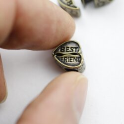 10 BFF Heart Beads, antique brass