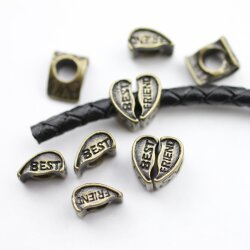 10 BFF Heart Beads, antique brass