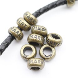 10 Wedding Beads, Marry Me, antique brass