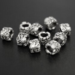 10 Flower Beads, antique silver