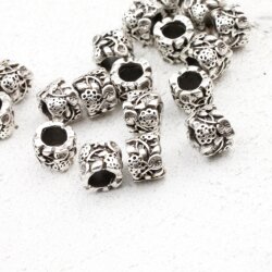 10 Flower Beads, antique silver