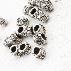 10 Flower Beads, antique silver