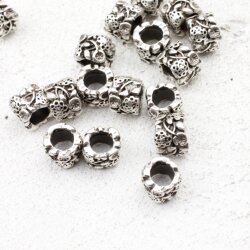 10 Flower Beads, antique silver