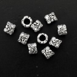 10 Flower Beads, antique silver