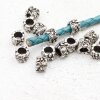 10 Flower Beads, antique silver