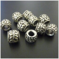 10 Silver Beads, Ornament Beads, antique silver