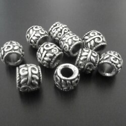 10 Silver Beads, Ornament Beads, antique silver