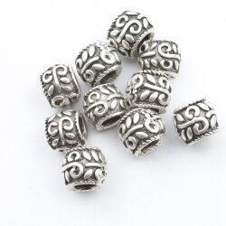 10 Silver Beads, Ornament Beads, antique silver