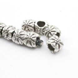 10 Flower Beads, antique silver