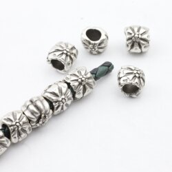 10 Flower Beads, antique silver