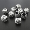 10 Flower Beads, antique silver