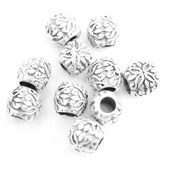 10 Florale Perlen, Metall Perlen, Altsilber