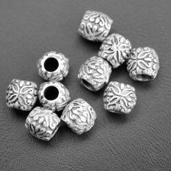 10 Florale Perlen, Metall Perlen, Altsilber