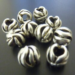 10 floral Beads, antique silver