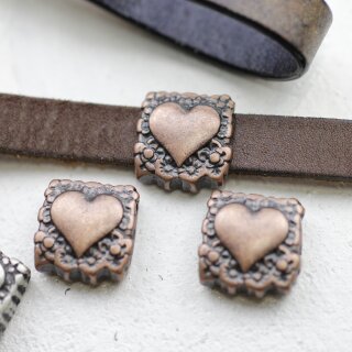 5 Antique Copper Heart Slide, Bracelet Making Supplies