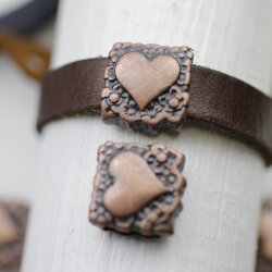 5 Antique Copper Heart Slide, Bracelet Making Supplies
