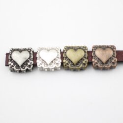 5 Antique Brass Heart Slide, Bracelet Making Supplies