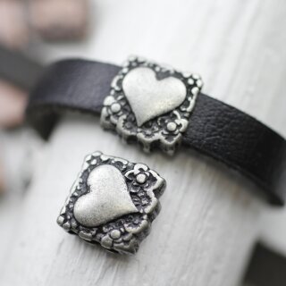 5 Dark Silver Heart Slide, Bracelet Making Supplies