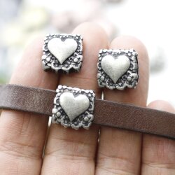 5 Dark Silver Heart Slide, Bracelet Making Supplies