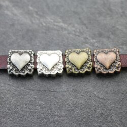 5 Dark Silver Heart Slide, Bracelet Making Supplies