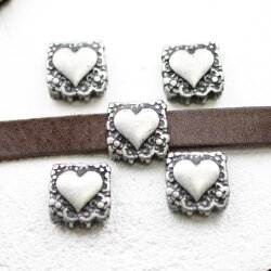 5 Dark Silver Heart Slide, Bracelet Making Supplies