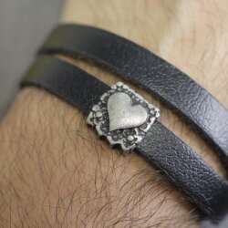 5 Dark Silver Heart Slide, Bracelet Making Supplies