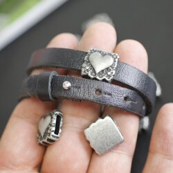 5 Dark Silver Heart Slide, Bracelet Making Supplies