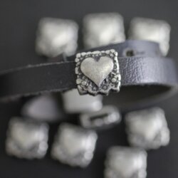 5 Dark Silver Heart Slide, Bracelet Making Supplies