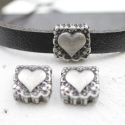 5 Dark Silver Heart Slide, Bracelet Making Supplies