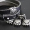 5 Dark Silver Heart Slide, Bracelet Making Supplies